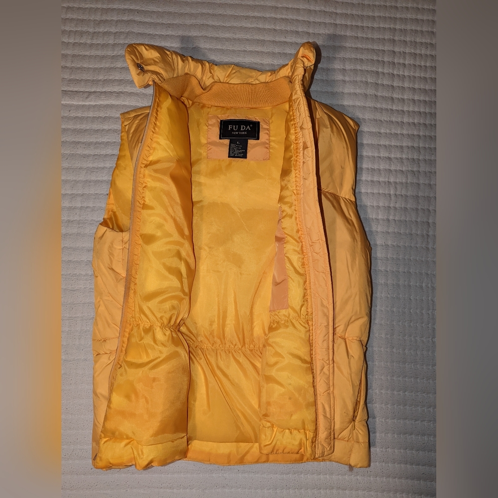 Fuda New York Yellow Soft Puffer Duck Down Feather Vest Ladies Large Pockets